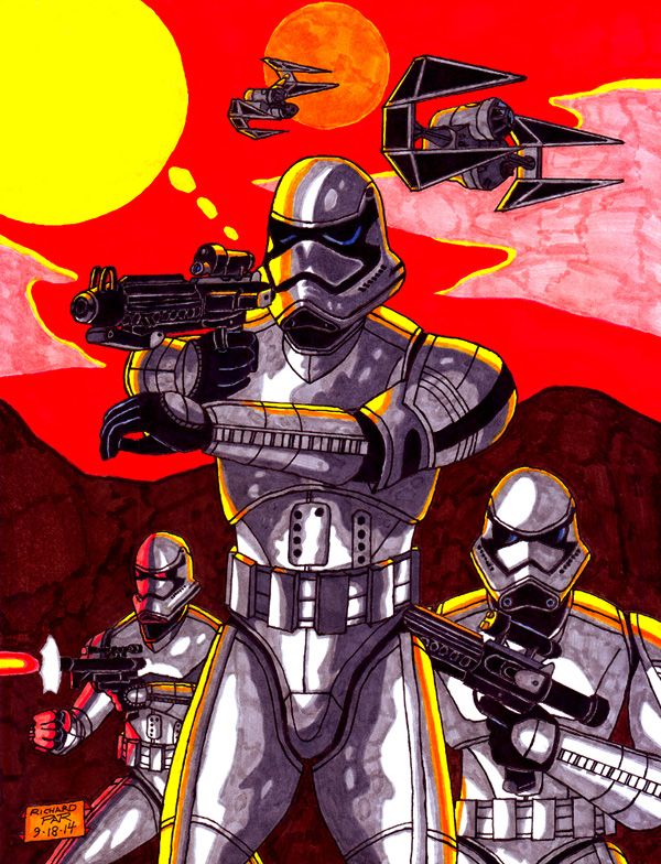 My own drawing of Stormtroopers (and TIE Raiders, which I made up) from STAR WARS: EPISODE VII.
