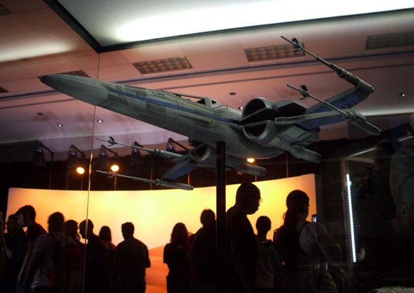 A model of the X-Wing fighter that will be seen in THE FORCE AWAKENS on display at the Star Wars Celebration in Anaheim, California...on April 17, 2015.