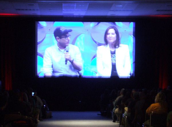 Director J.J. Abrams and Lucasfilm president Kathleen Kennedy discuss THE FORCE AWAKENS during a panel at the Star Wars Celebration in Anaheim, California...on April 16, 2015.