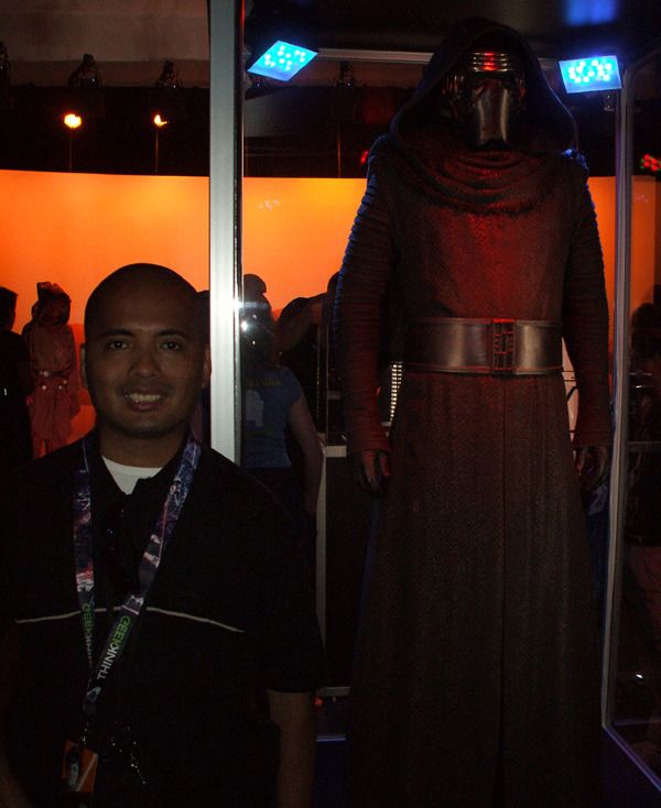Posing with Kylo Ren's outfit inside THE FORCE AWAKENS exhibit at the Star Wars Celebration in Anaheim, California...on April 17, 2015.