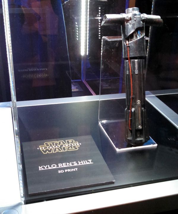 Kylo Ren's lightsaber hilt on display inside THE FORCE AWAKENS exhibit at the Star Wars Celebration in Anaheim, California...on April 17, 2015.