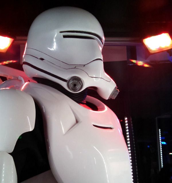 A Flametrooper suit on display inside THE FORCE AWAKENS exhibit at the Star Wars Celebration in Anaheim, California...on April 17, 2015.