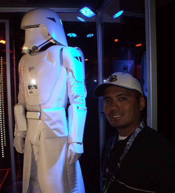 Posing with a Snowtrooper suit inside THE FORCE AWAKENS exhibit at the Star Wars Celebration in Anaheim, California...on April 17, 2015.