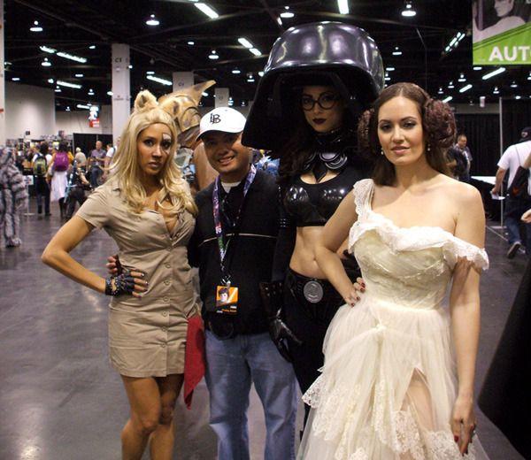 Posing with fans dressed as SPACEBALLS characters at the Star Wars Celebration in Anaheim, California...on April 17, 2015.