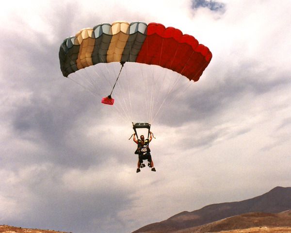 About to touch down at the drop zone following my first-ever jump at Skydive San Diego on August 6, 2005.