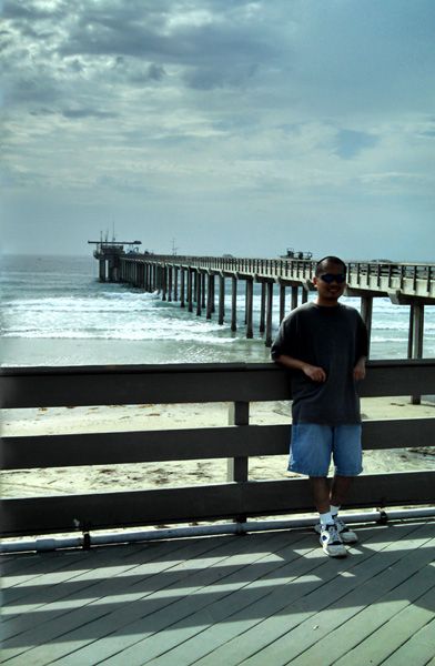 Posing near a pier at La Jolla Shores Beach in San Diego, on July 25, 2014.