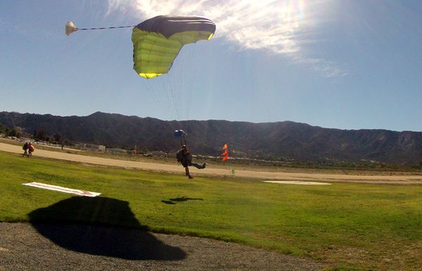 Preparing to land on the drop zone at Lake Elsinore's Skylark Field Airport, on October 4, 2014.