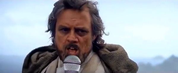 Luke Skywalker takes out a microphone and sings to the tune of the Celine Dion song 'All by Myself.'
