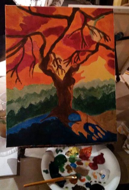 My painting of a spooky tree...on October 23, 2015.