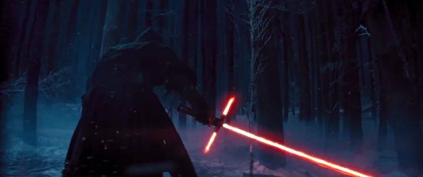 Kylo Ren takes out his 'Crucifix-Saber' to get ready to fight in STAR WARS: THE FORCE AWAKENS.