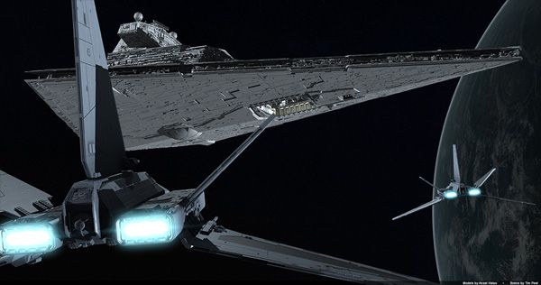 Another illustration depicting Assault Gunboats approach an Imperial Star Destroyer. Another illustration depicting Assault Gunboats approach an Imperial Star Destroyer.
