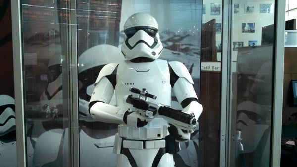 The First Order Stormtrooper suit from STAR WARS: THE FORCE AWAKENS...on display at ArcLight Cinemas in Hollywood.