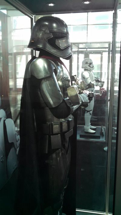 Captain Phasma's armor and the First Order Stormtrooper suit from STAR WARS: THE FORCE AWAKENS...on display at ArcLight Cinemas in Hollywood.