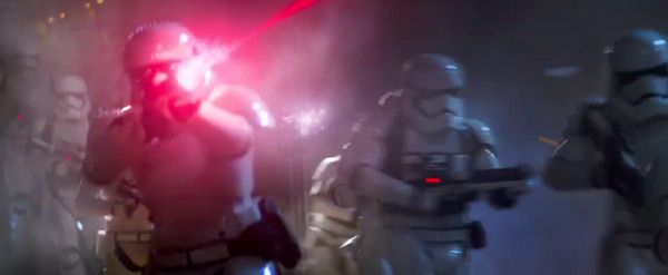 First Order Stormtroopers open fire on Jakku villagers (off-screen) in STAR WARS: THE FORCE AWAKENS. First Order Stormtroopers open fire on Jakku villagers (off-screen) in STAR WARS: THE FORCE AWAKENS.