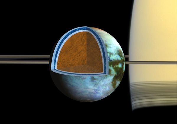 Using data provided by NASA's Cassini spacecraft, this illustration depicts the possible interior of Saturn's moon Titan.