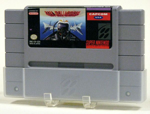 The Super Nintendo video game cartridge for U.N. SQUADRON.