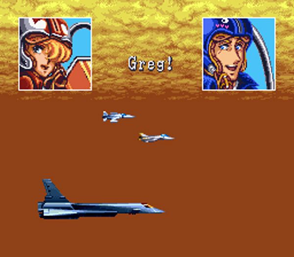 Reuniting with the other heroes of U.N. SQUADRON after completing the game...using an F-200 stealth jet.