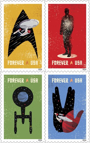 New U.S. Postal Service stamps celebrating the 50th anniversary of STAR TREK next year.