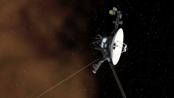 An artist's concept of NASA's Voyager 1 spacecraft soaring through interstellar space.