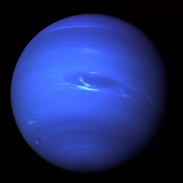 An image of planet Neptune taken by NASA's Voyager 2 spacecraft on August 20, 1989. Voyager 2's closest encounter with the ice giant took place a few days later, on August 25.