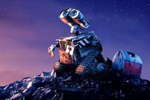 WALL-E gazes up at the night sky.