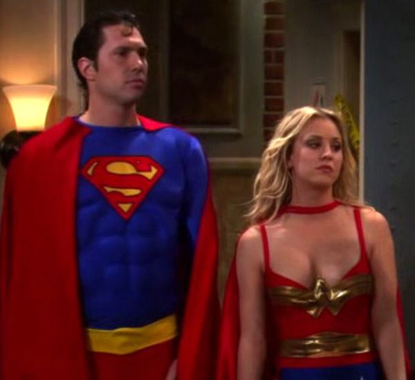 Zack (Brian Thomas Smith) is dressed as Superman while Penny (Kaley Cuoco) wears a Wonder Woman costume in a Season 4 episode of THE BIG BANG THEORY.