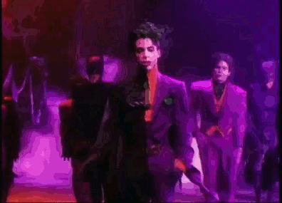 An animated GIF showing a clip from the music video for the Prince song, 'Batdance.'