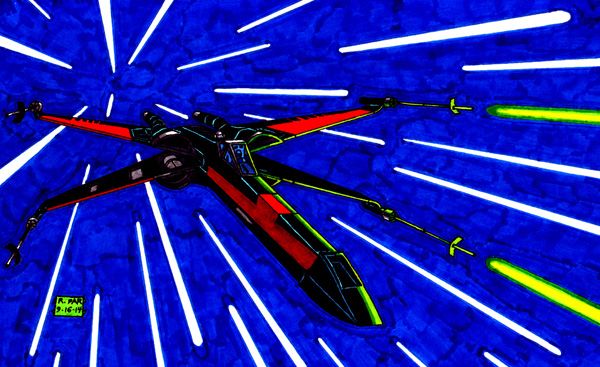 My own drawing of a black X-Wing from STAR WARS: EPISODE VII.