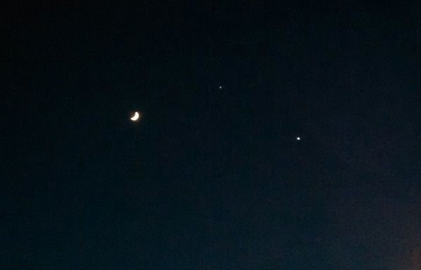 A photo of the Moon, Jupiter and Venus that I took with my Android smartphone in Los Angeles County...on June 20, 2015.