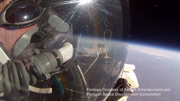 A screenshot showing Google executive Alan Eustace soaring more than 130,000 feet in the air above Roswell, New Mexico...on October 24, 2014.