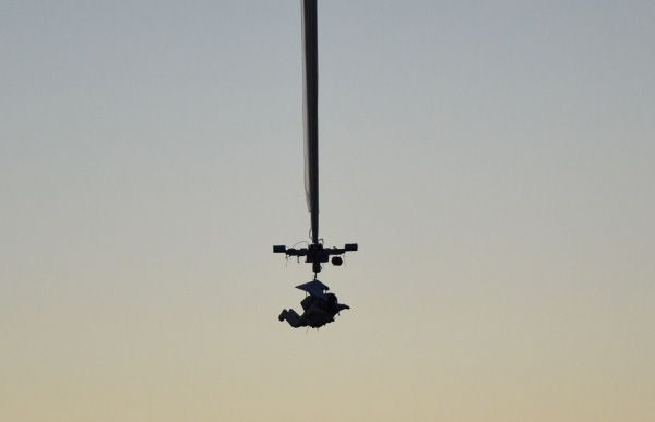 A helium-filled balloon (out of frame) lifts Google executive Alan Eustace into the air for his 136,000-foot skydive above Roswell, New Mexico...on October 24, 2014.