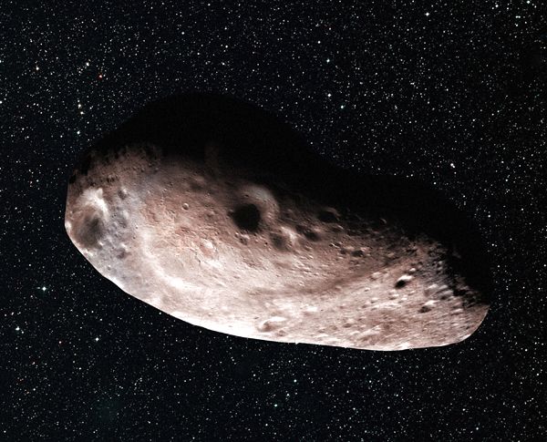 An artist's concept of 2014 MU69, New Horizons' next flyby target in early 2019, as a single but elongated object.