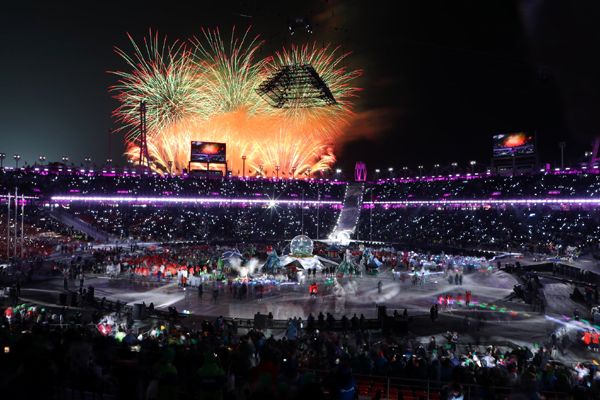 The closing ceremony for the 2018 Winter Games is held inside inside the Pyeongchang Olympic Stadium in South Korea...on February 25, 2018.