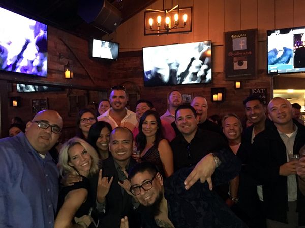 Taking a group photo at a post-reunion gathering at On the Rocks Bar & Grill in Newport Beach...on October 6, 2018.