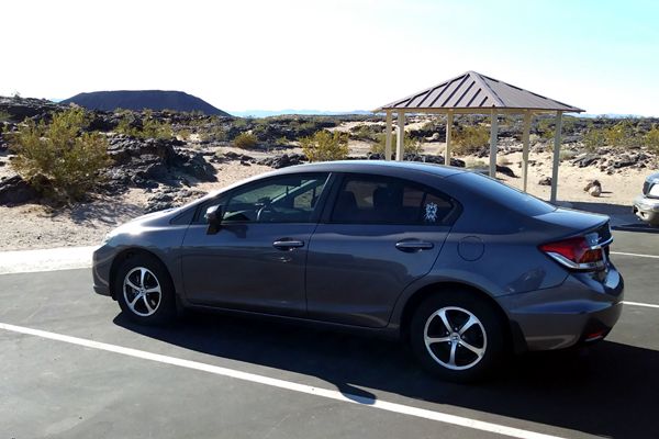 A snapshot of my Honda Civic in the parking lot of Amboy Crater National Natural Landmark...on December 2, 2018.