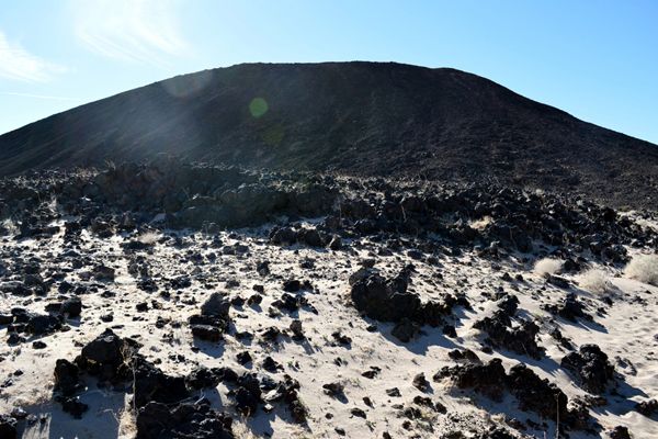 Walking through a field of ancient volcanic rocks that surround Amboy Crater...on December 2, 2018.