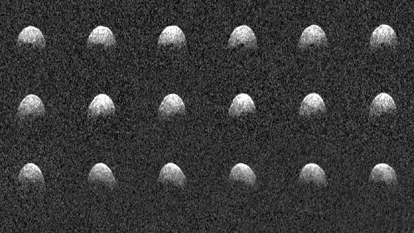 An image mosaic of asteroid 3200 Phaethon that were taken by the Arecibo Observatory Planetary Radar in Puerto Rico on December 17, 2017.
