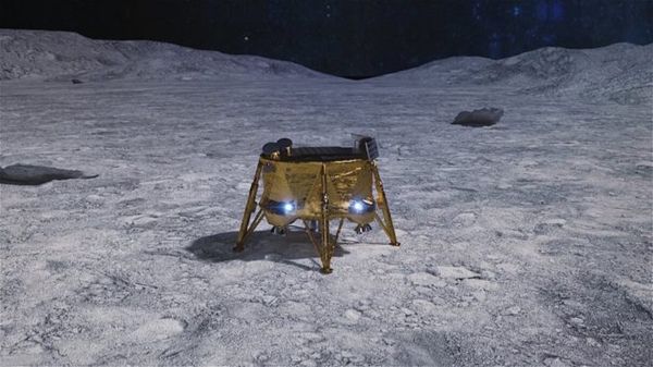 An artist's concept of the Beresheet lunar lander on the surface of the Moon.