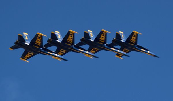 The Blue Angels fly in formation at the Miramar Air Show in San Diego County, California...on September 29, 2018.