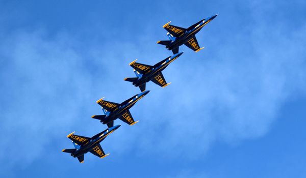 The Blue Angels fly in formation at the Miramar Air Show in San Diego County, California...on September 29, 2018.