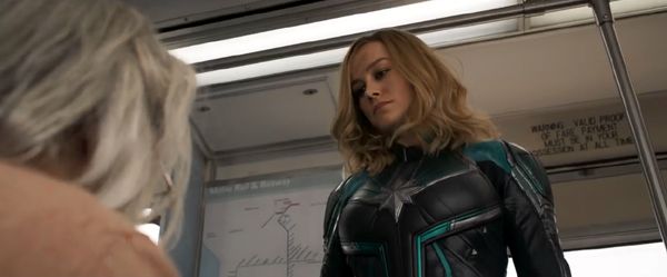 Carol Danvers confronts a nice old lady (who is, in fact, a Skrull) on a bus in CAPTAIN MARVEL. Carol Danvers confronts a nice old lady (who is, in fact, a Skrull) on a bus in CAPTAIN MARVEL.