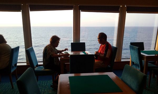 My folks play a game of Scrabble aboard the Norwegian Jade...on March 20, 2018.