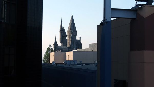 A snapshot of the Hogwarts Castle (of The Wizarding World of Harry Potter attraction at Universal Studios) as seen from Universal CityWalk in North Hollywood...on September 1, 2018.