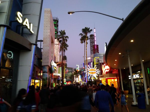 CityWalk is crowded with patrons who've just exited from Universal Studios (next door) after it closed for the day...on August 26, 2018.