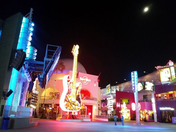 A snapshot of the Hard Rock Cafe restaurant at night...on August 26, 2018.