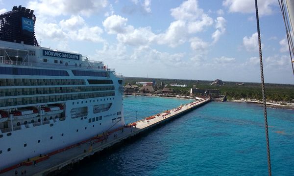 A snapshot of the Norwegian Dawn and Costa Maya resort from Deck 12 of the Norwegian Jade, on March 21, 2018.