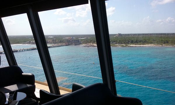 A snapshot of the Costa Maya resort from inside the Spinnaker Lounge on Deck 13 of the Norwegian Jade, on March 21, 2018.