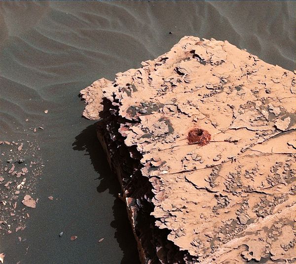 An image of a 2-inch hole (on a slab of rock called 'Duluth') that was created by the Curiosity Mars rover's drill on May 20, 2018.