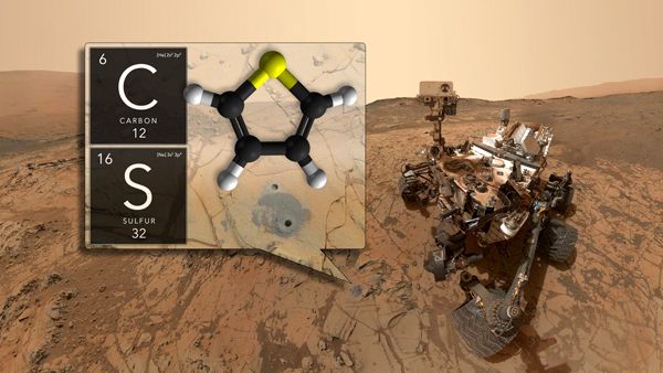 An image showing the drill site where NASA's Curiosity Mars rover found organic matter at Gale Crater, Curiosity's landing site.