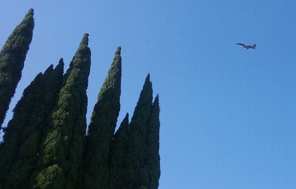 An F-15 Eagle flies over a BBQ party that I attended in Stanton, California...on July 4, 2018.